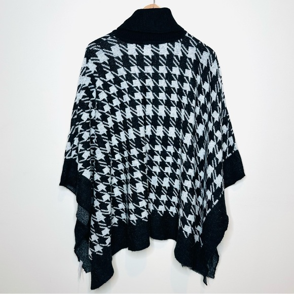 Ann Taylor Houndstooth Sweater Poncho XS/S Mohair Blend Black and White - Picture 8 of 11